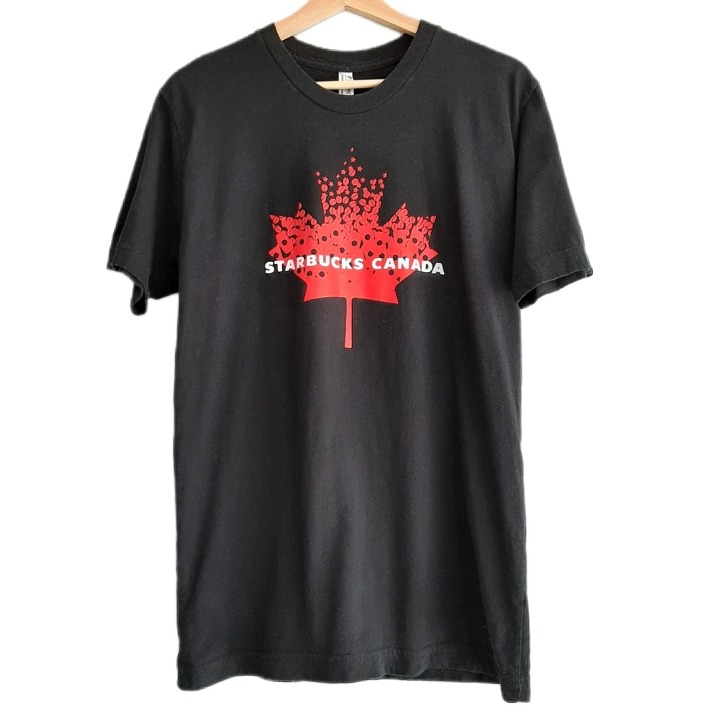 π STARBUCKS CANADA American Apparel Maple Leaf Coffee T-shirt Sz M